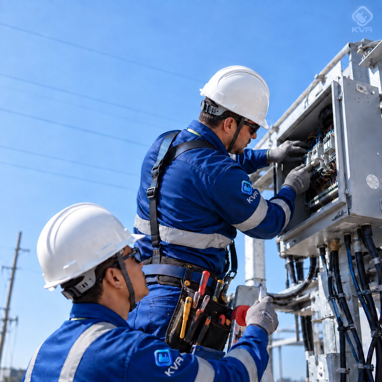 Equipo técnico de KVARETIE interviniendo un tablero eléctrico en campo, ejemplo de ejecución colaborativa