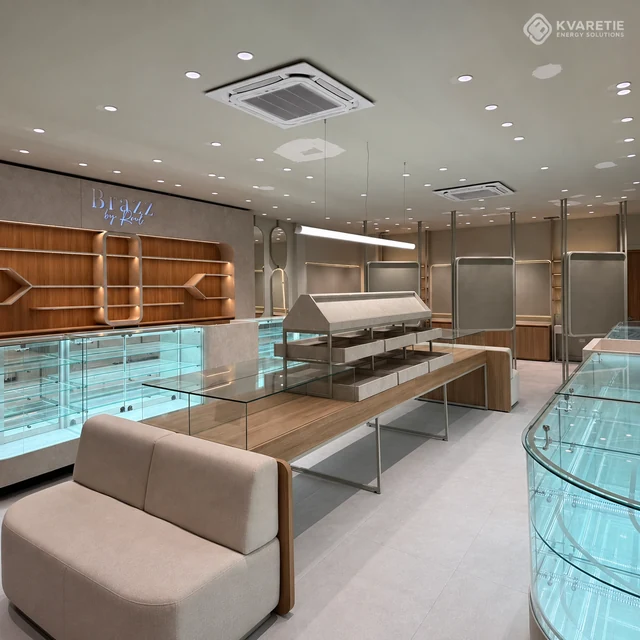 Iluminación de vitrinas y área comercial